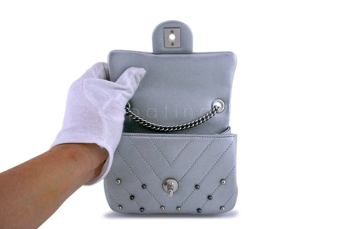 Chanel Silver Pearl Chevron Quilted Classic Mini Flap Bag Limited