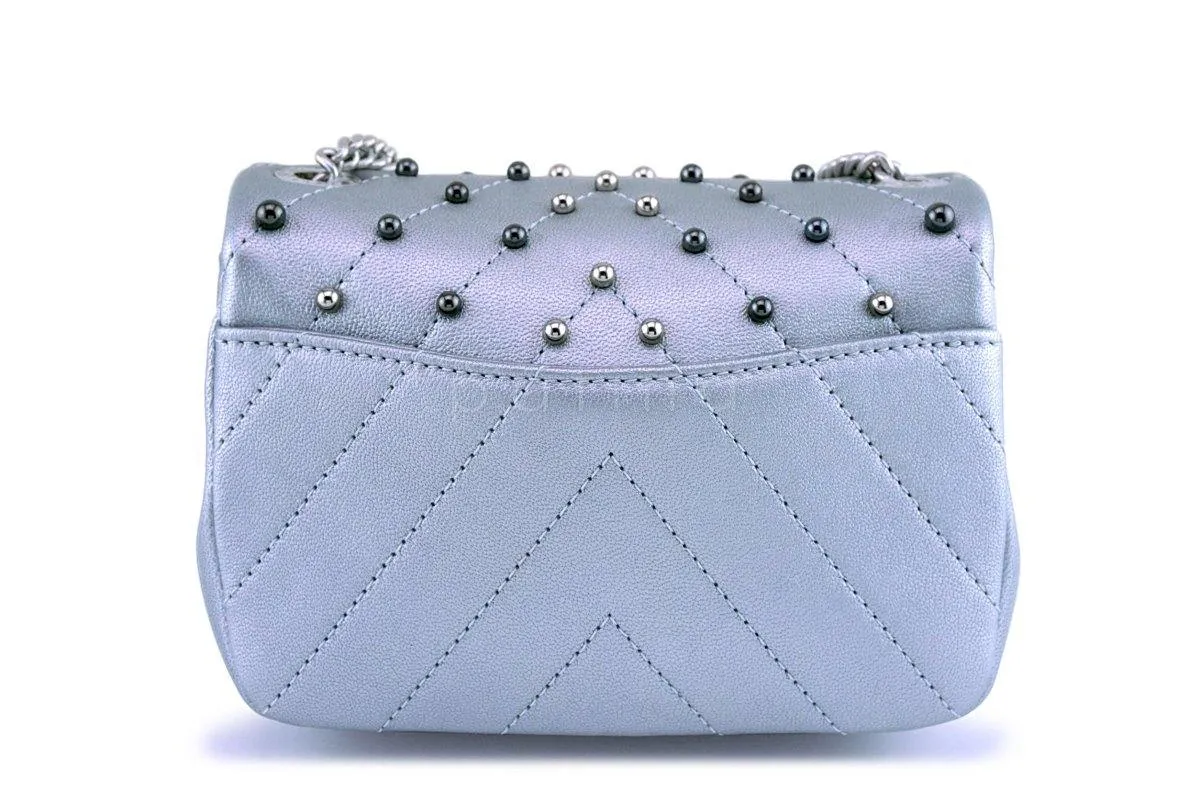 Chanel Silver Pearl Chevron Quilted Classic Mini Flap Bag Limited