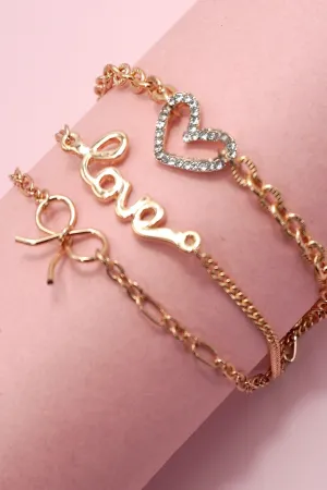 CHARM BRACELET-MULTI LAYER LOVE BOW HEART CHARMS | 80B1297