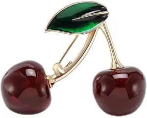 Cherry Brooch Pins for Women, Green Leaf Cherry Brooch Pin, Cute Cherry Fruit Brooch Lapel Pin, Bohemian Cherry Brooches Pins for Women Hat Bag Suit Dress Accessories Jewelry