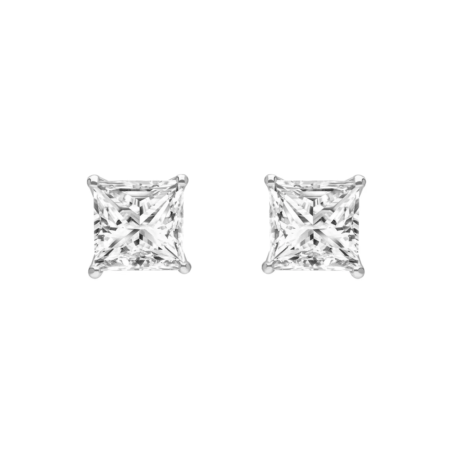 Classic Silver Rhodium Plated 6x6mm Princess Cut CZ Stud Earrings