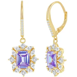 Classic Women's Earrings - Gold Plated Asscher Cut Lavender and White CZ | D-8223