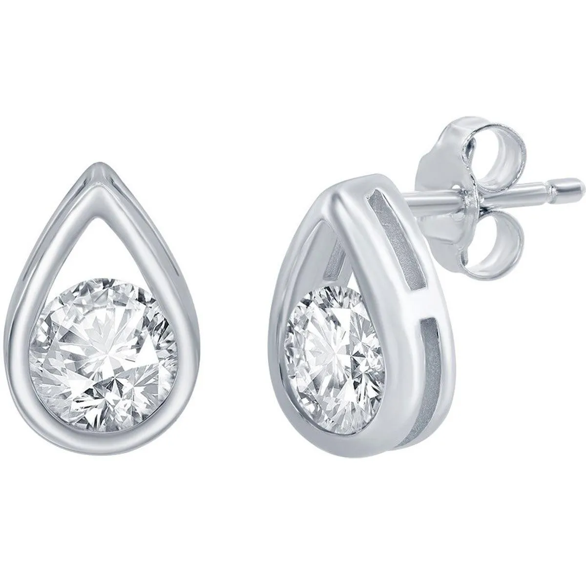 Classic Women's Earrings - Silver Pearshaped with Round White Topaz Stud | D-8162
