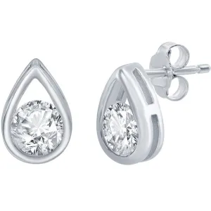 Classic Women's Earrings - Silver Pearshaped with Round White Topaz Stud | D-8162
