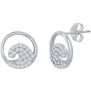 Classic Women's Earrings - Sterling Silver CZ Wave Stud Post Back Closure | D-7982
