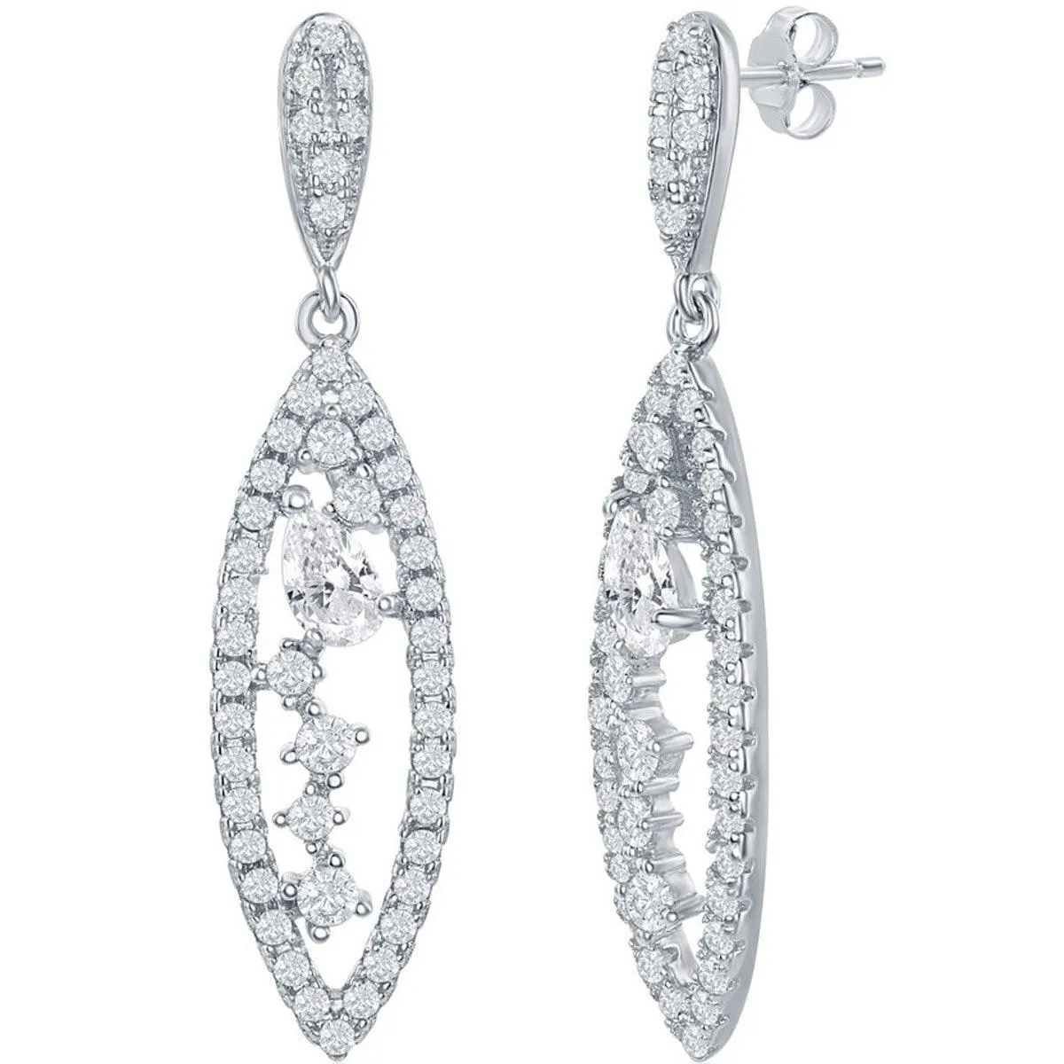 Classic Women's Earrings - Sterling Silver Marquise Multi Shaped White CZ | D-7837
