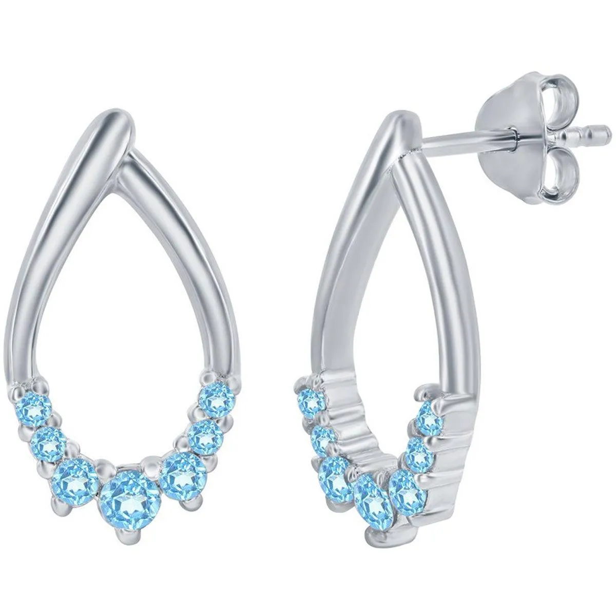 Classic Women's Earrings - Sterling Silver Swiss Blue Topaz Stone Pearshaped | D-8294