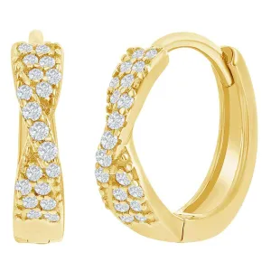 Classic Women's Earrings - YG Plated Sterling Silver Twisted CZ Hoop | D-8325-GP