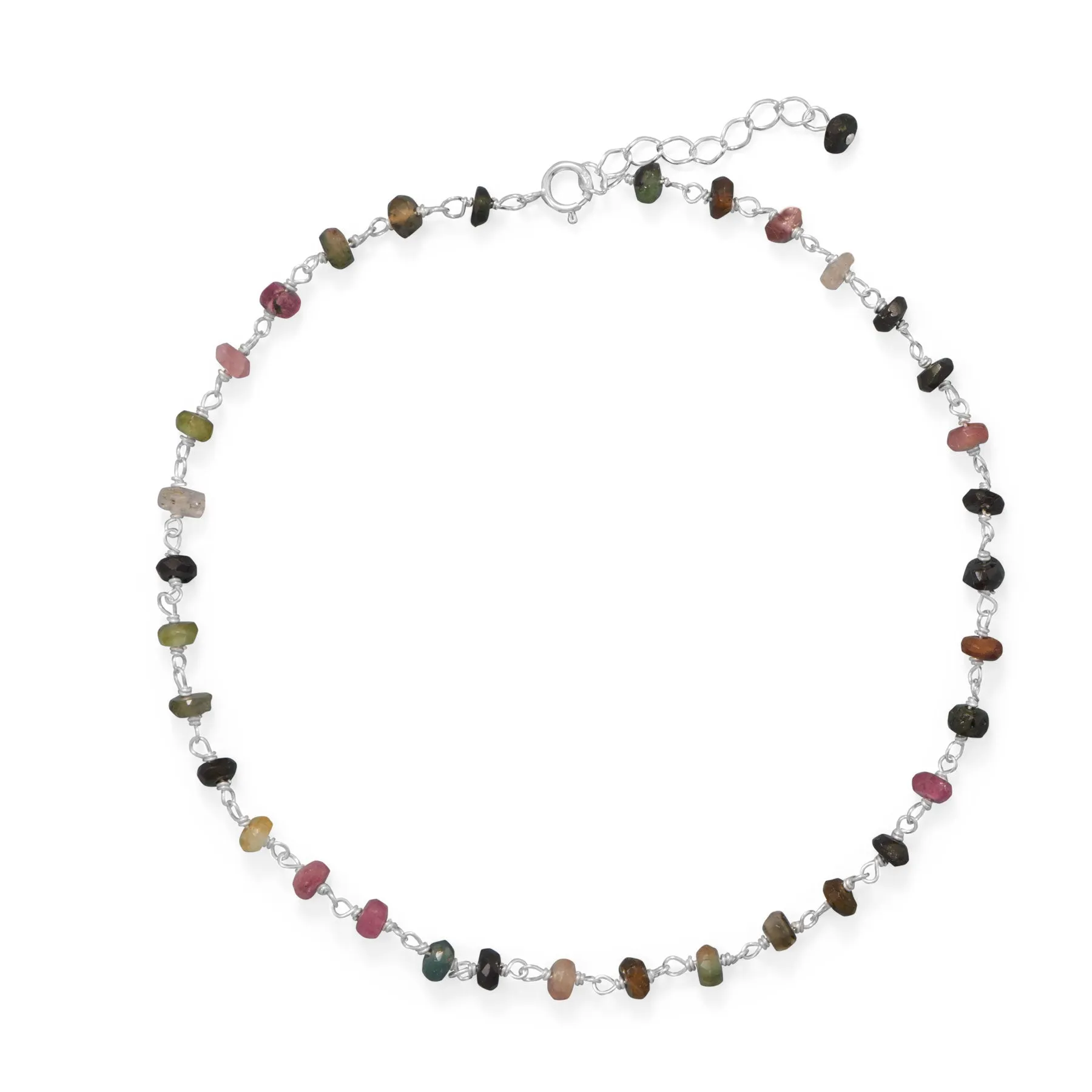 Colorful! 9.5"   1" Multi-Color Tourmaline Anklet
