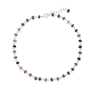 Colorful! 9.5"   1" Multi-Color Tourmaline Anklet