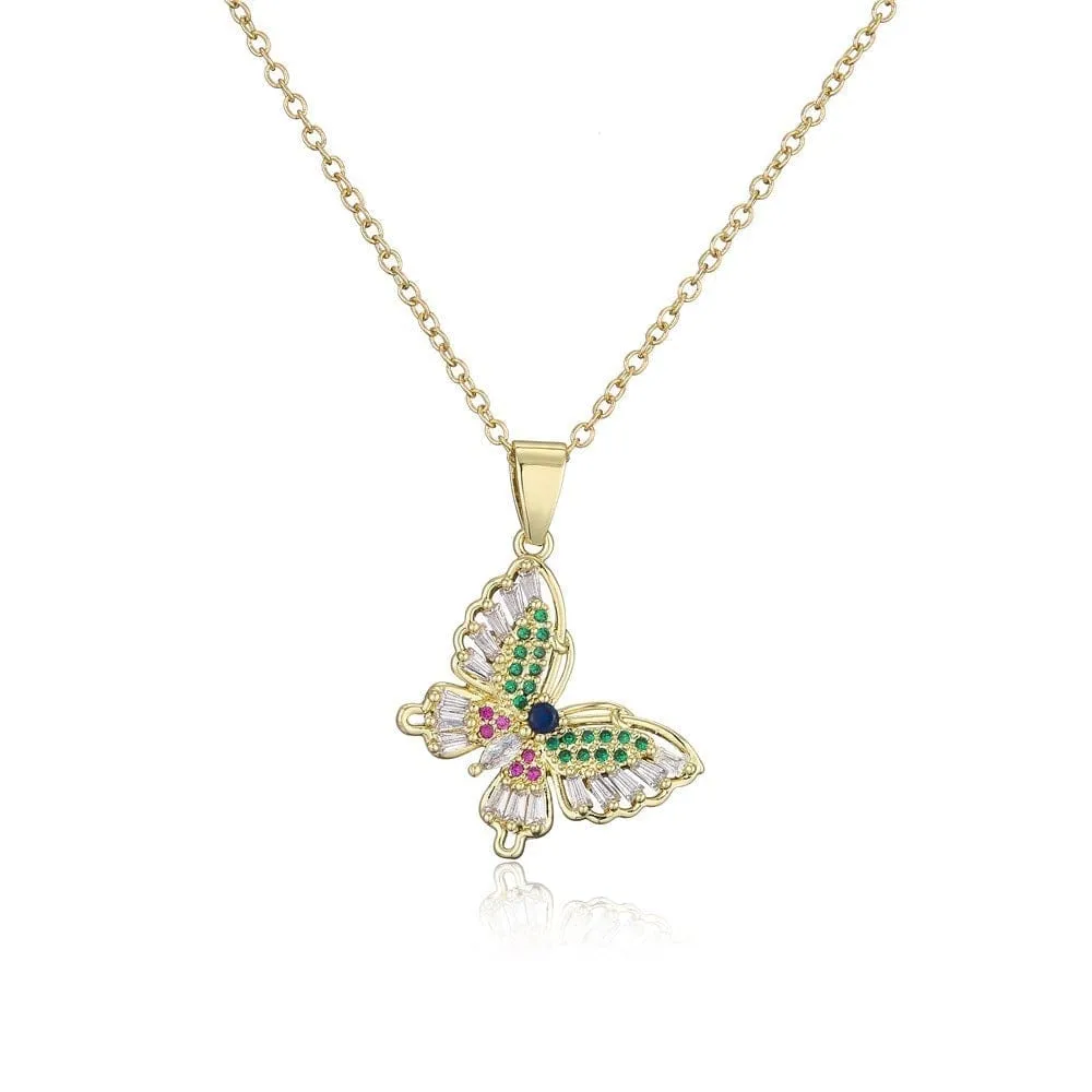 Colorful Zircon Butterfly Necklace Valentine's Day Gift for Her