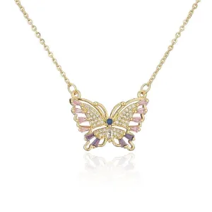 Colorful Zirconium Butterfly Pendant Necklace Valentine's Day Gift for Girlfriend
