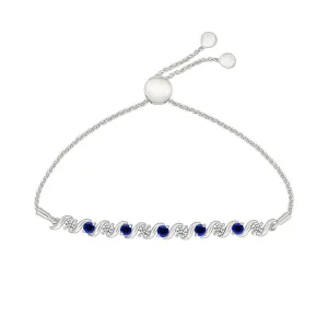 Created Blue Sapphire and Created White Sapphire Sterling Silver Swirl Bolo Bracelet