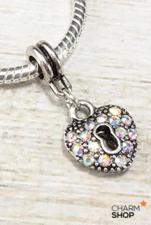 Crystal Heart Lock Bead Charm