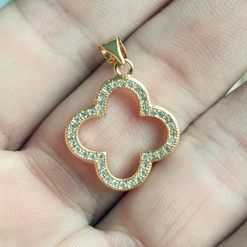 CZ Crystal Micro Pave Clover Flower Pendant
