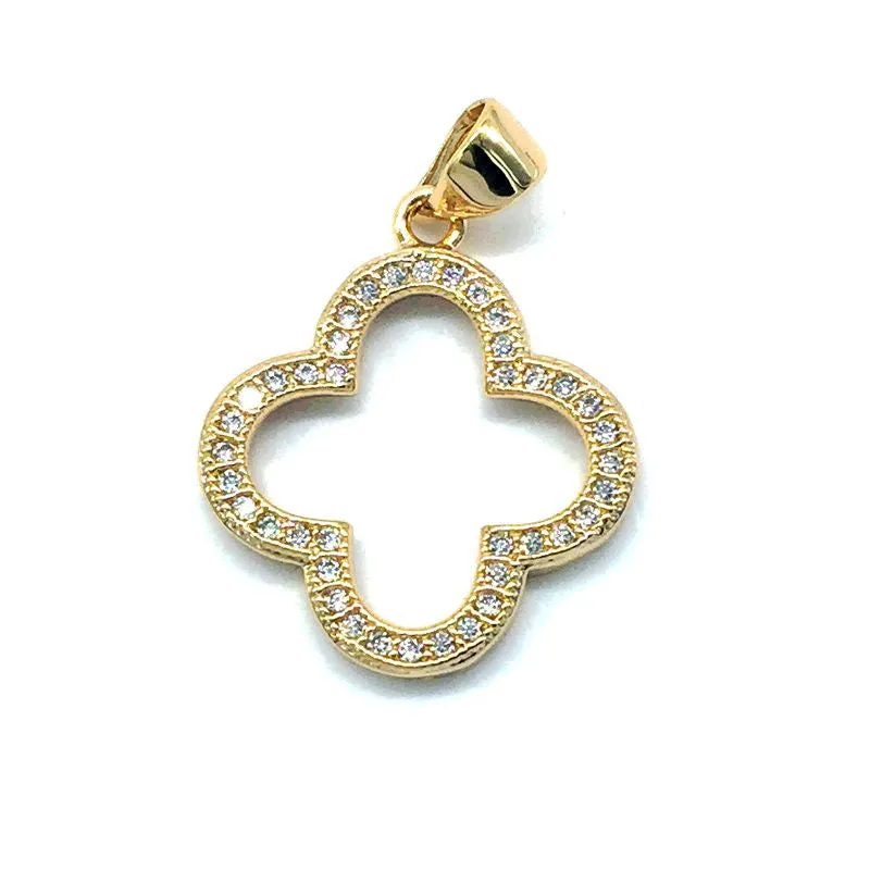 CZ Crystal Micro Pave Clover Flower Pendant