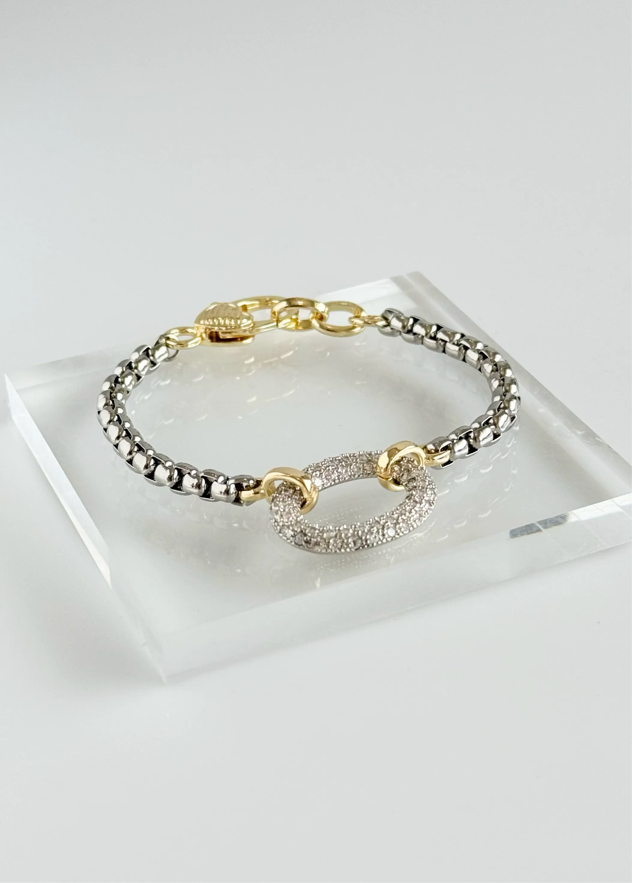 CZ Micropaved Oval Charm Bracelet