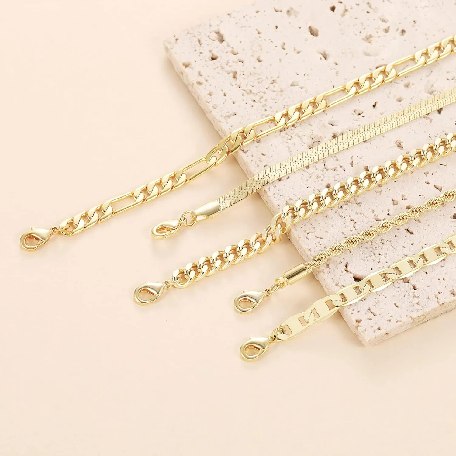 DEARMAY Gold Bracelets - Real 14K Women's Cute Tennis Cubic Beaded Link Paperclip Dainty Bracelet Pack