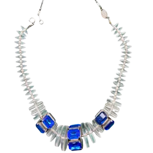 Designer Carlo Zini Lucite Blue Jewel Statement Necklace