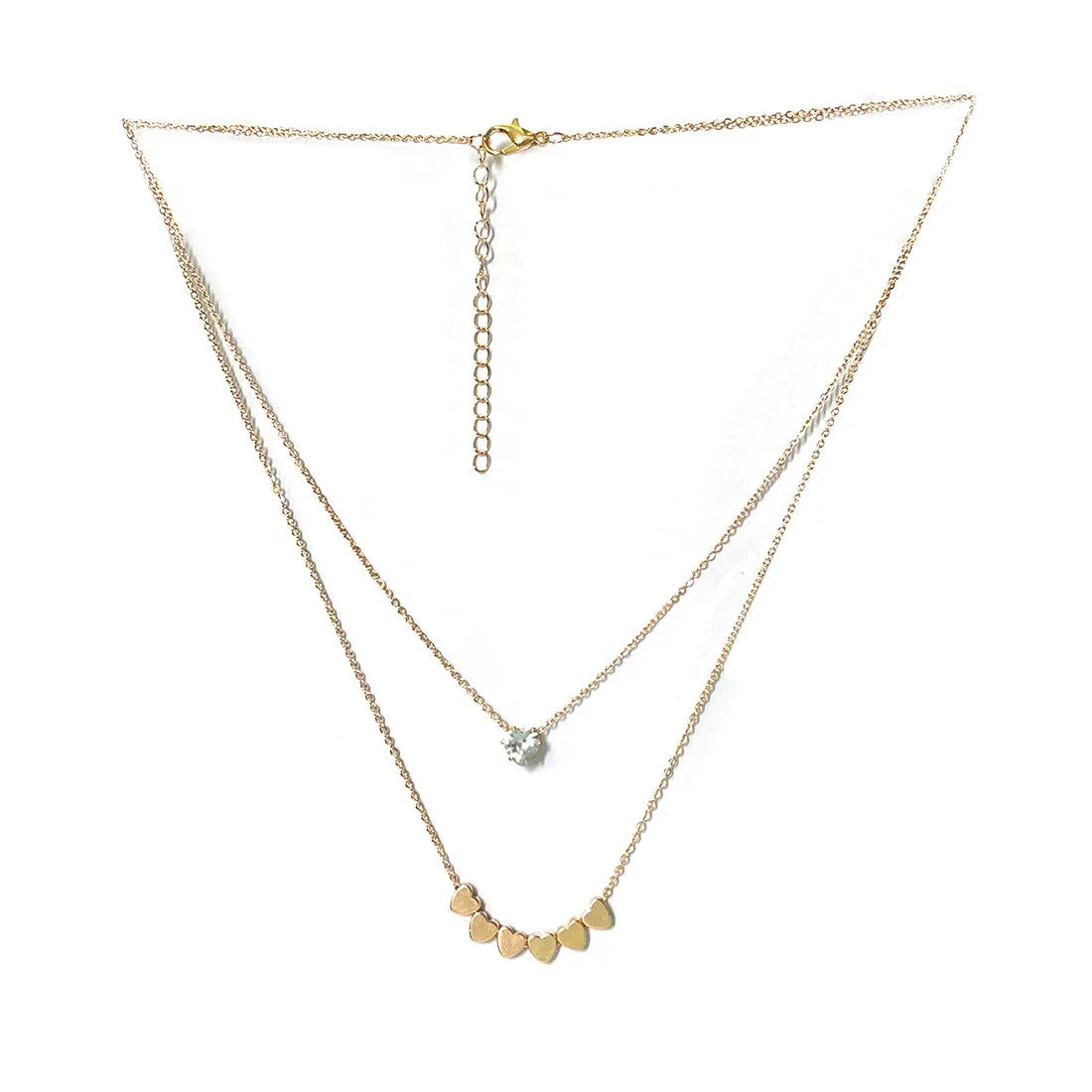 Diamante Pendant & Metallic Heart Pendants Gold-Toned Layered Necklace