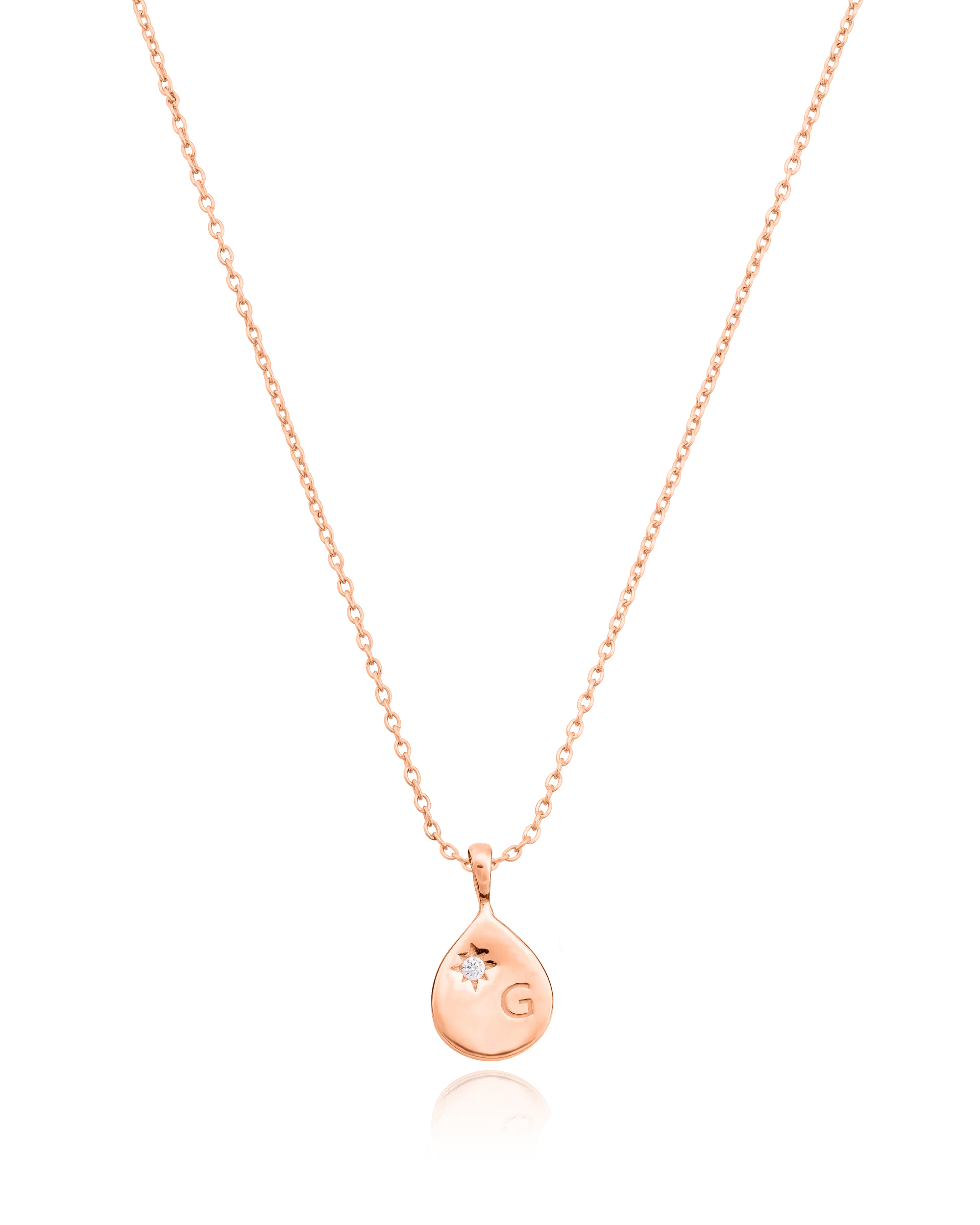 Diamond Drop Initial Necklace - 18K Rose Vermeil