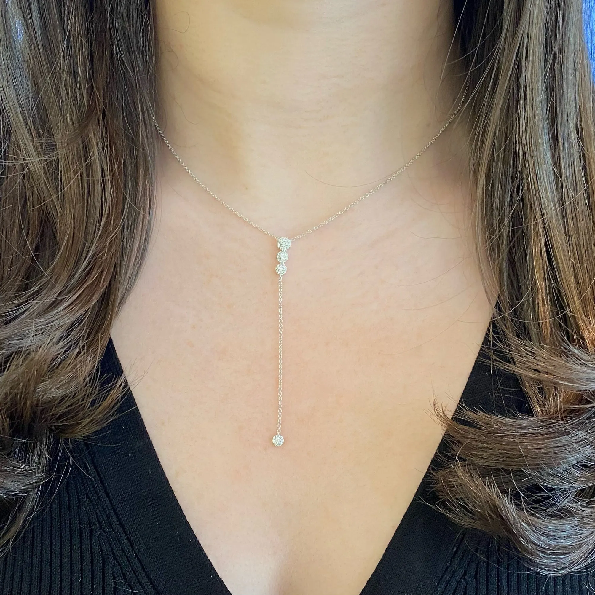 Diamond Halos Lariat Necklace