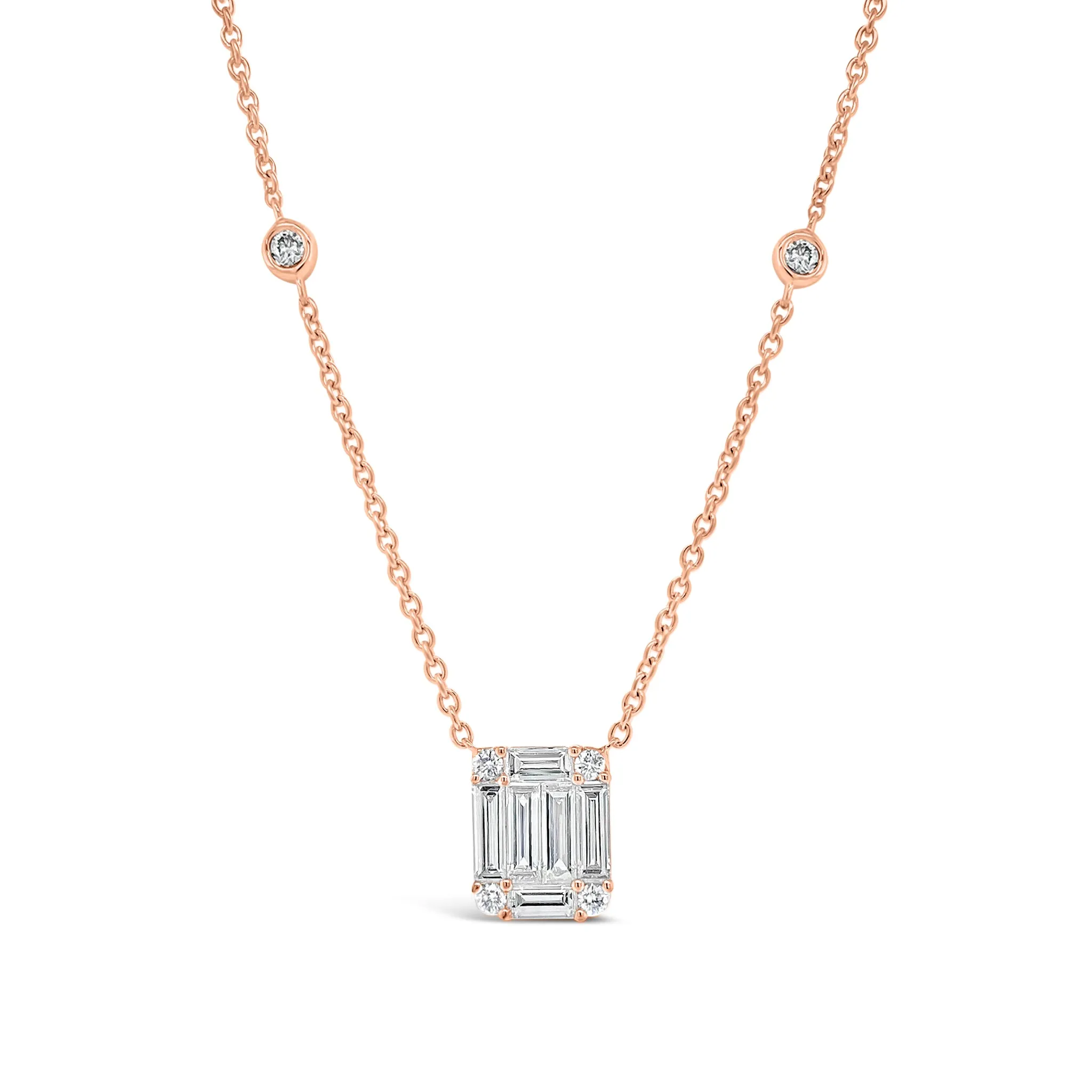 Diamond Large Rectangle Pendant with Bezel-Set Diamond Stations