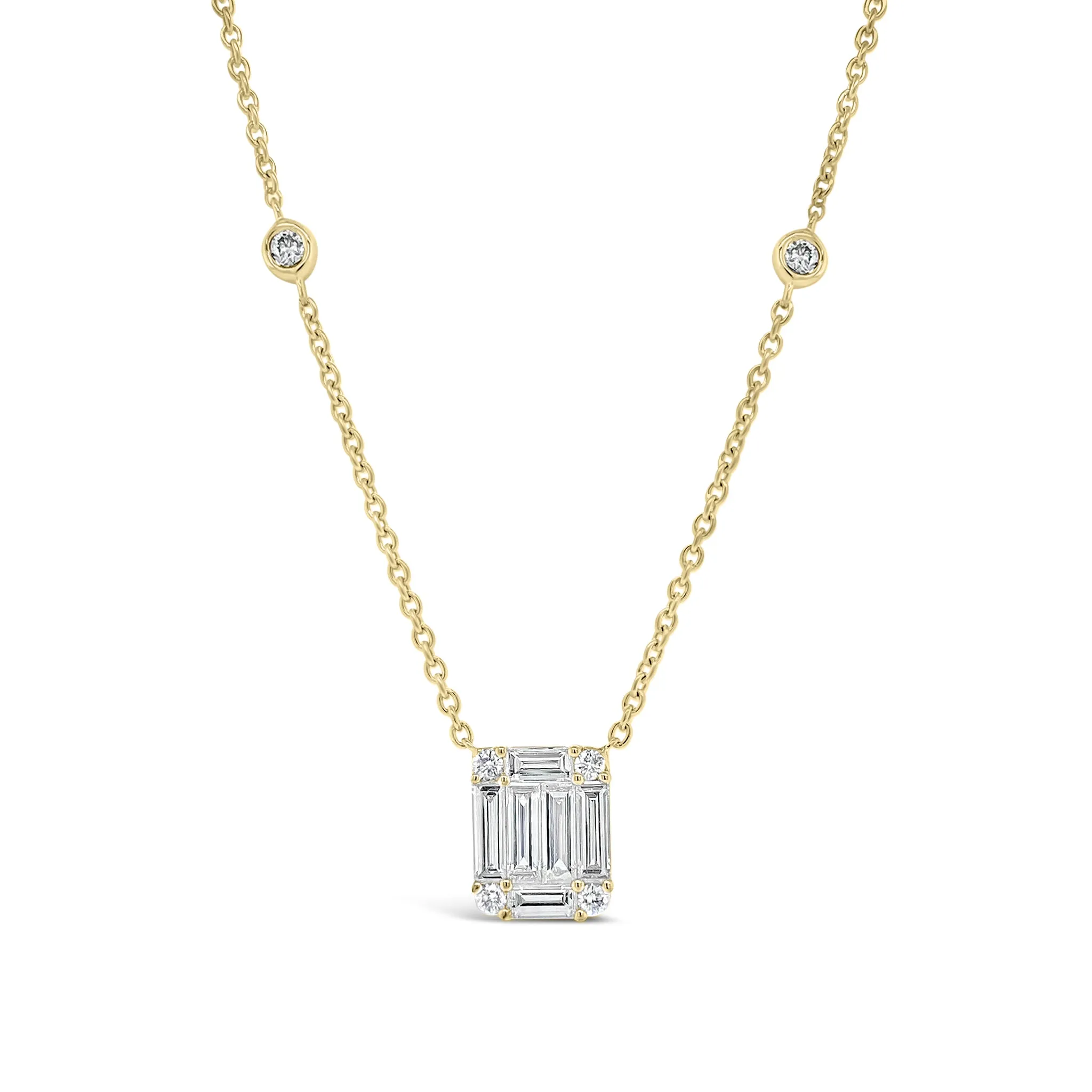 Diamond Large Rectangle Pendant with Bezel-Set Diamond Stations
