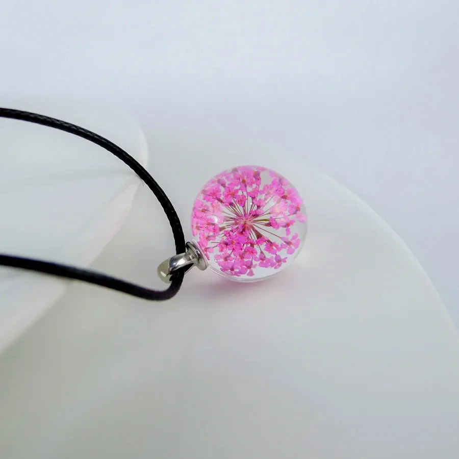 Dried Flower glass ball pendants Hand Made Long necklace for women