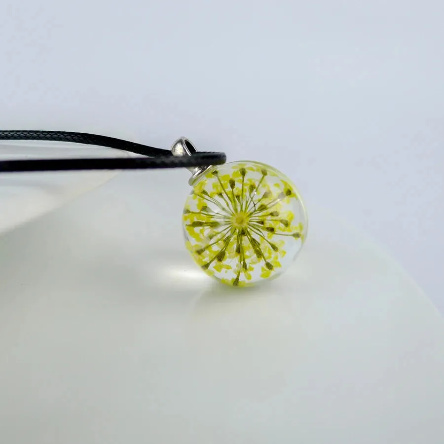 Dried Flower glass ball pendants Hand Made Long necklace for women