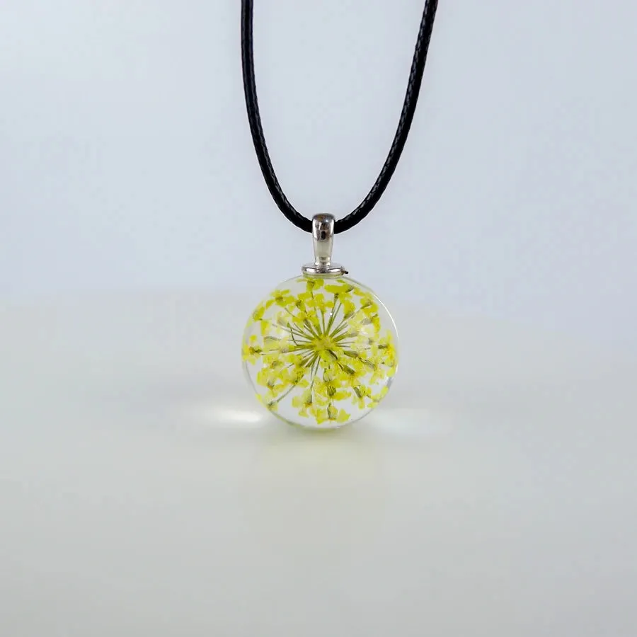 Dried Flower glass ball pendants Hand Made Long necklace for women
