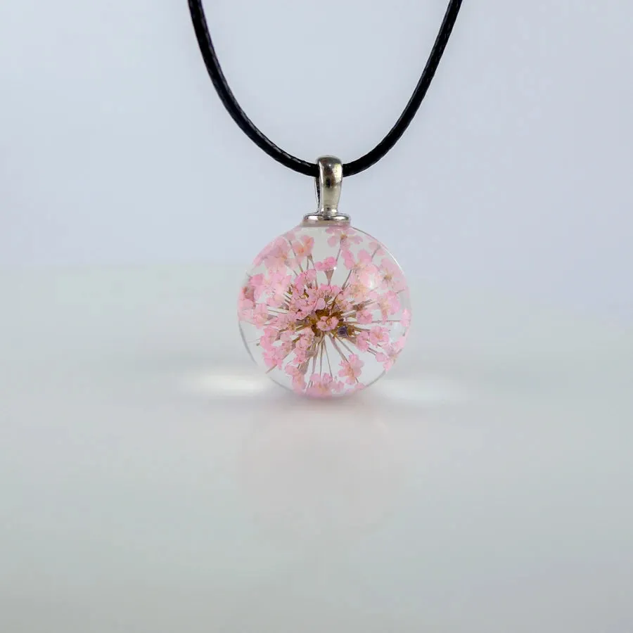 Dried Flower glass ball pendants Hand Made Long necklace for women