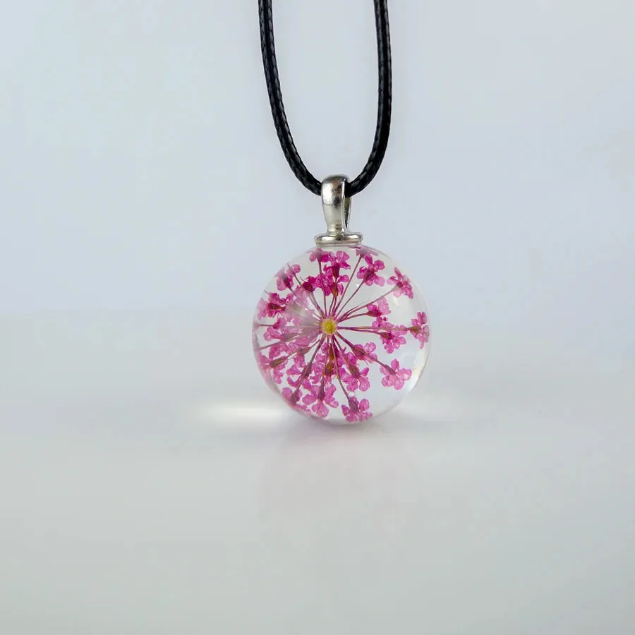 Dried Flower glass ball pendants Hand Made Long necklace for women