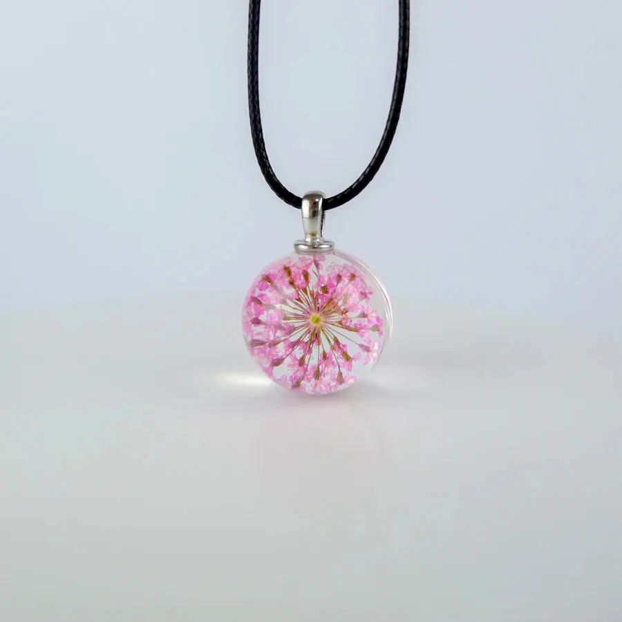 Dried Flower glass ball pendants Hand Made Long necklace for women
