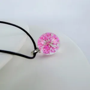 Dried Flower glass ball pendants Hand Made Long necklace for women
