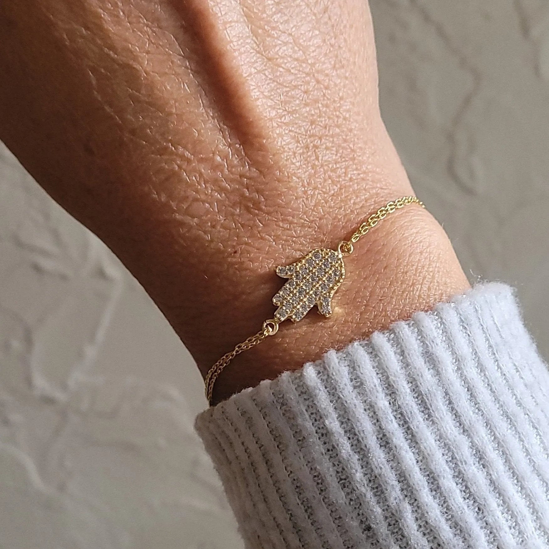 Elegant Hamsa Hand Bracelet with Sparkling Gemstones
