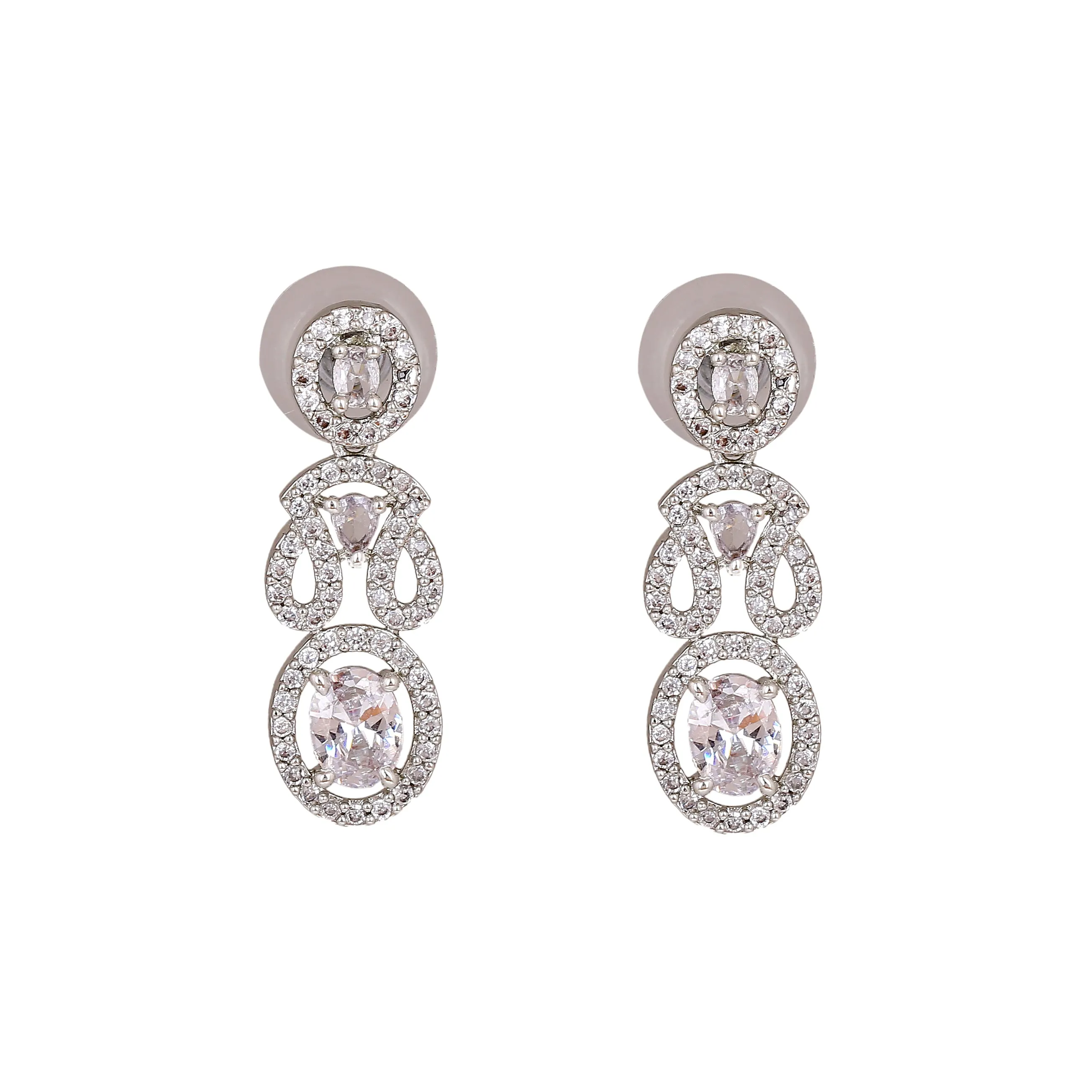 Estele Rhodium Plated CZ Glittering Necklace Set for Women