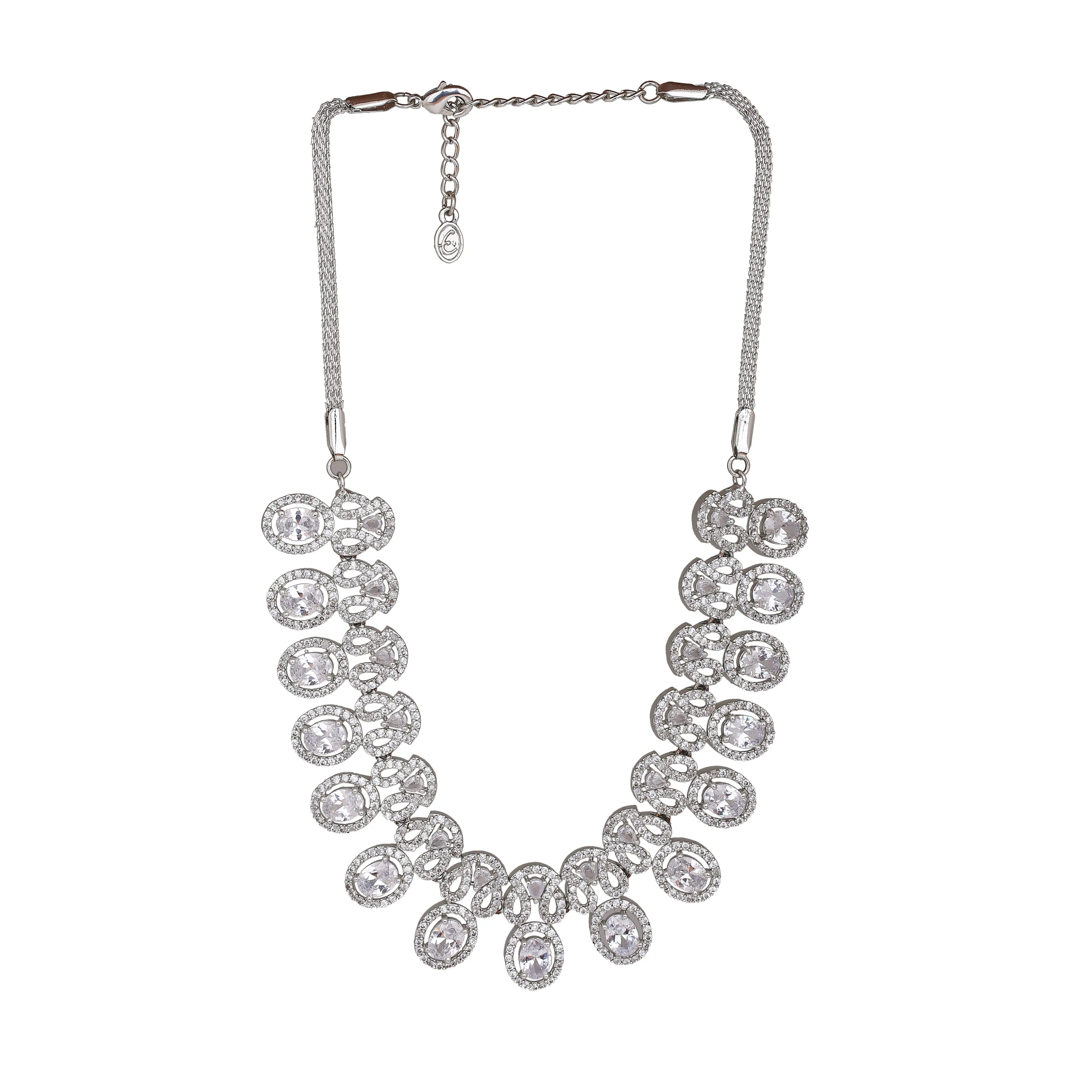 Estele Rhodium Plated CZ Glittering Necklace Set for Women