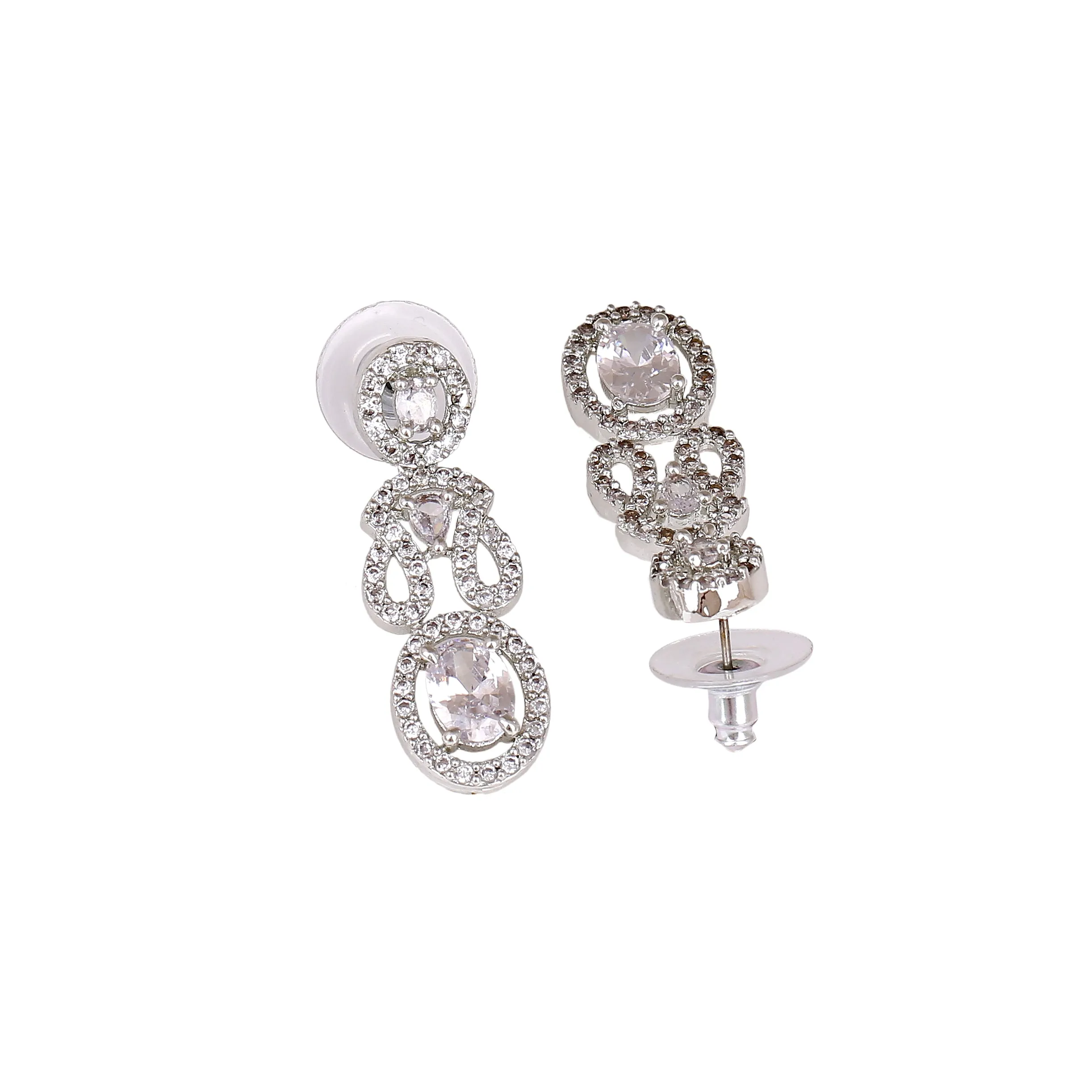 Estele Rhodium Plated CZ Glittering Necklace Set for Women