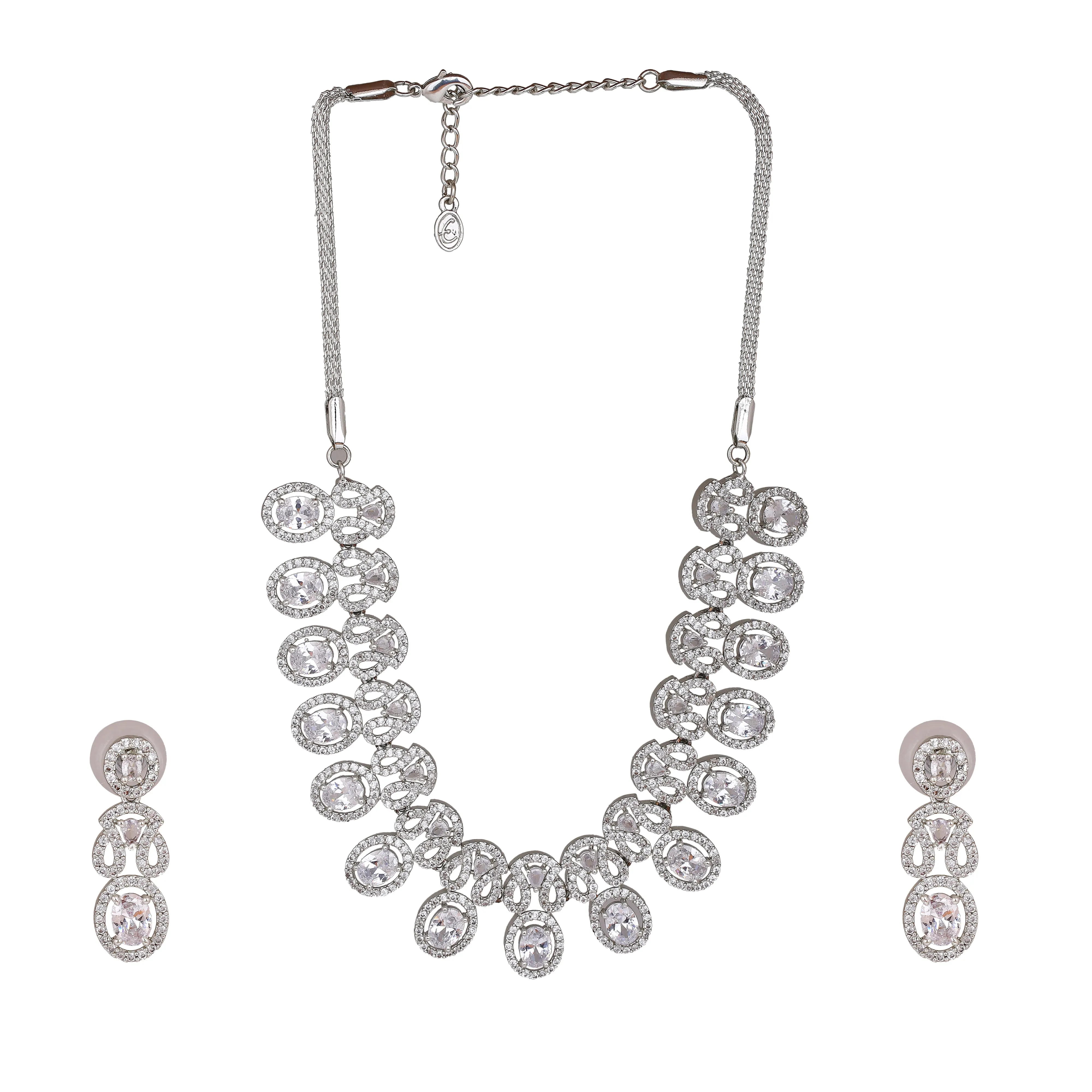 Estele Rhodium Plated CZ Glittering Necklace Set for Women