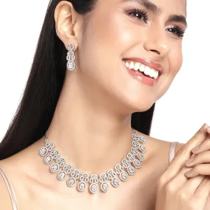 Estele Rhodium Plated CZ Glittering Necklace Set for Women