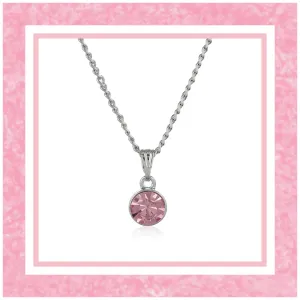 Estele Rhodium Plated Trendy Solitaire Pink Crystal Adorned Pendant Necklace with Chain for Girls & Women
