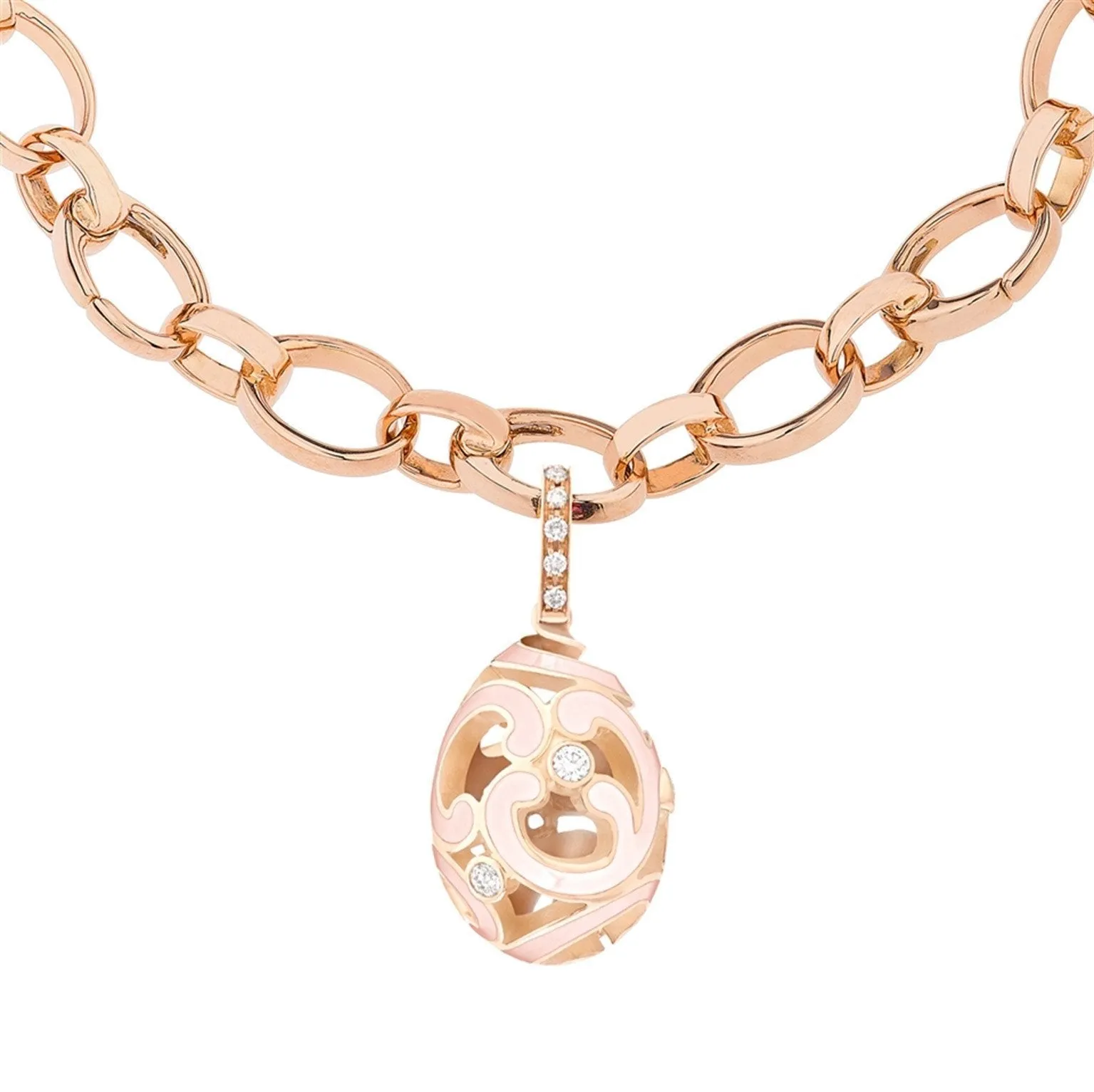 Faberge Rococo Gold 0.14ct Diamond Pink Enamel Charm