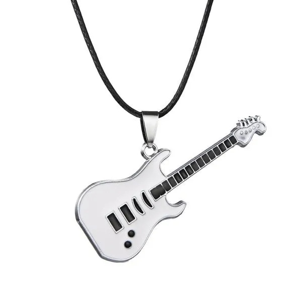 Fashion 316L Stainless Steel Guitar Necklace For Men Pendants Leather Chain Men Necklaces