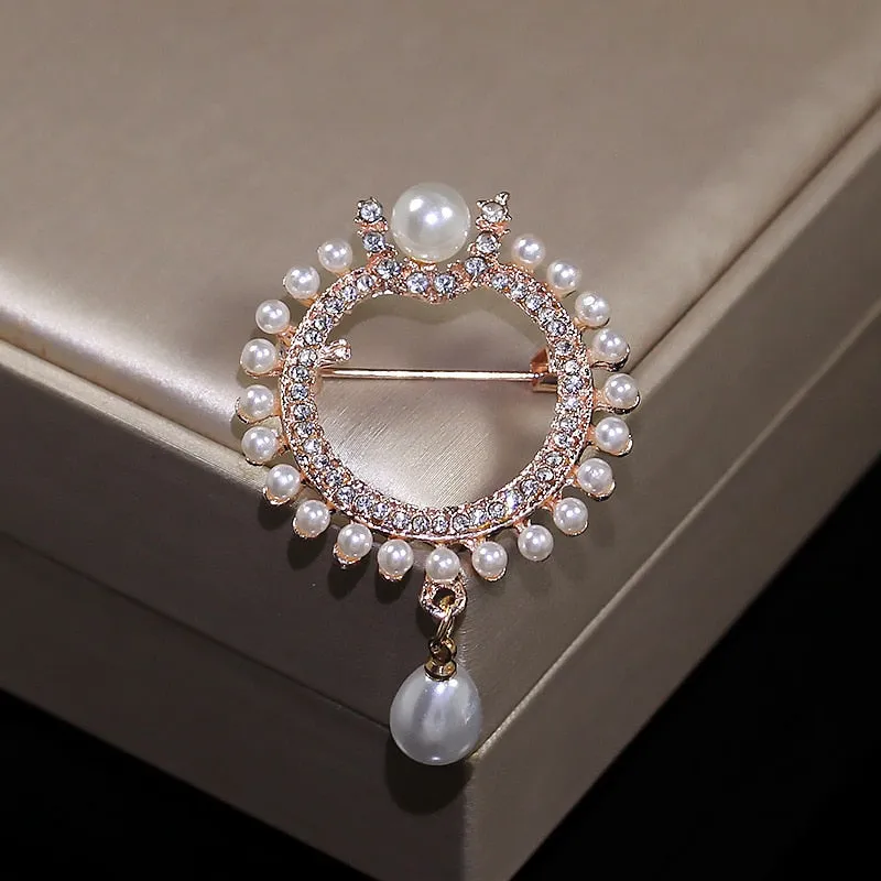 Fashion Pearl Brooch Pin Circle High-end Silk Scarf Buckle Luxury Exquisite Ladies Clothing Accessories