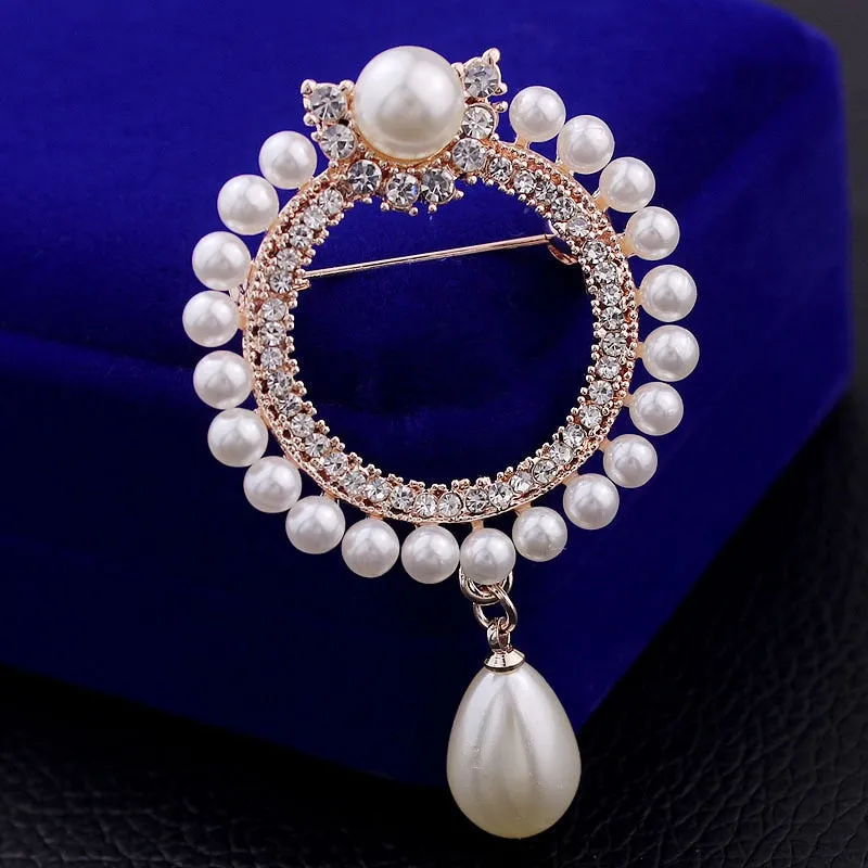 Fashion Pearl Brooch Pin Circle High-end Silk Scarf Buckle Luxury Exquisite Ladies Clothing Accessories
