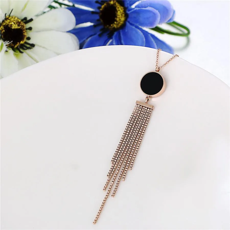 Female Rose Gold Tassel Collier Maxi Pendants Necklace