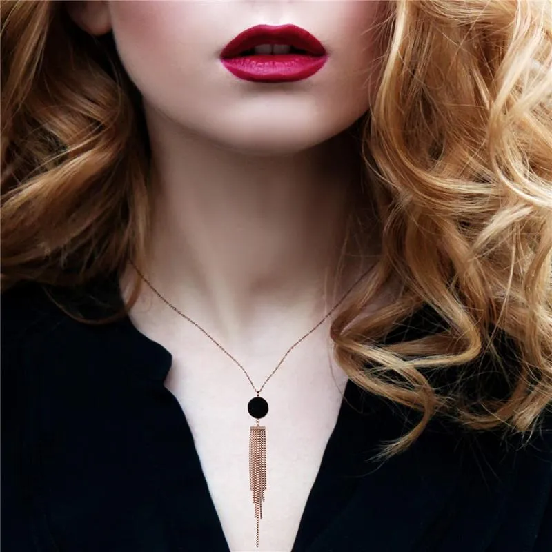 Female Rose Gold Tassel Collier Maxi Pendants Necklace
