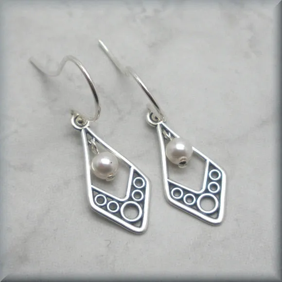 Filigree White Pearl Earrings - June Birthstone