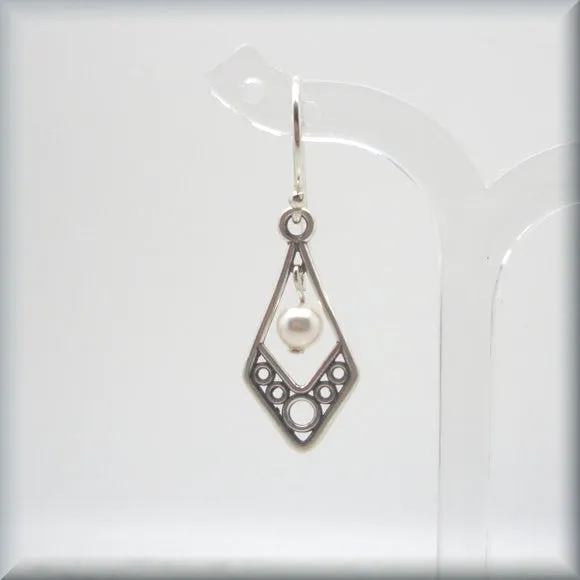 Filigree White Pearl Earrings - June Birthstone
